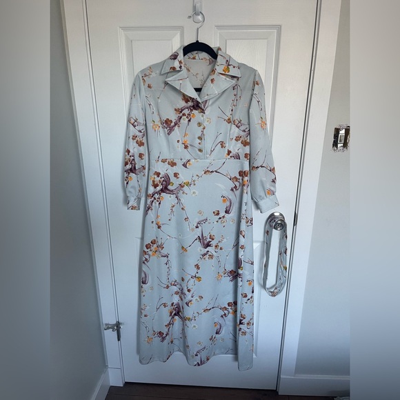 Vintage 1970s Blue Floral Midi Dress - Picture 12 of 13